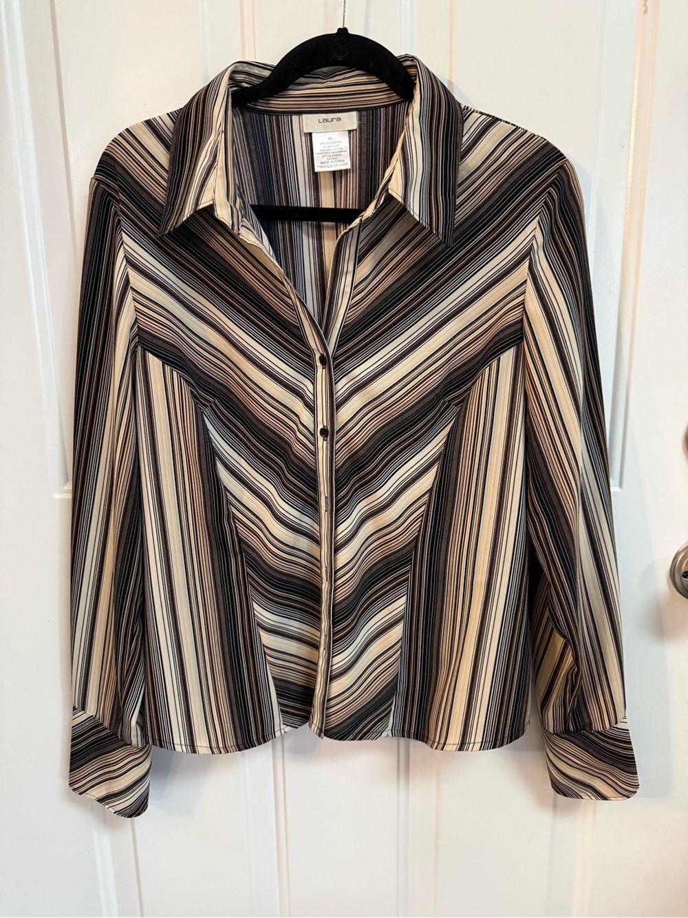 Laura Women's Striped Shirt in Black Brown and Cream